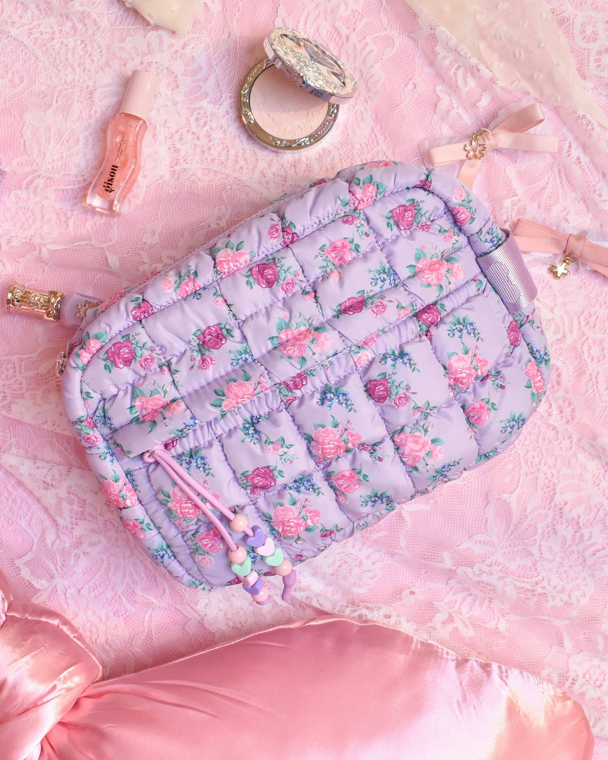 OMG Accessories - Quilted Scrunchies Floral Printed Pouch