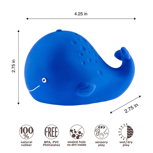 Caaocho Natural Rubber Toys - Kala The Whale Bath Toy Hole Free - 100% Pure Natural Rubber