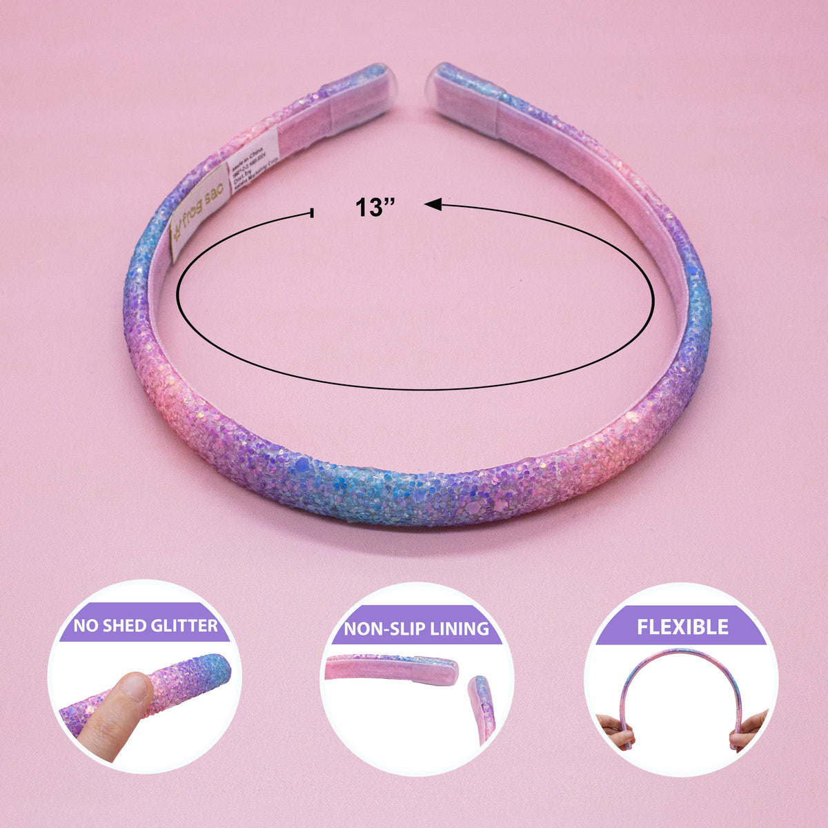 Frog Sac Glitter Headband, Thin Hairbands for Kids