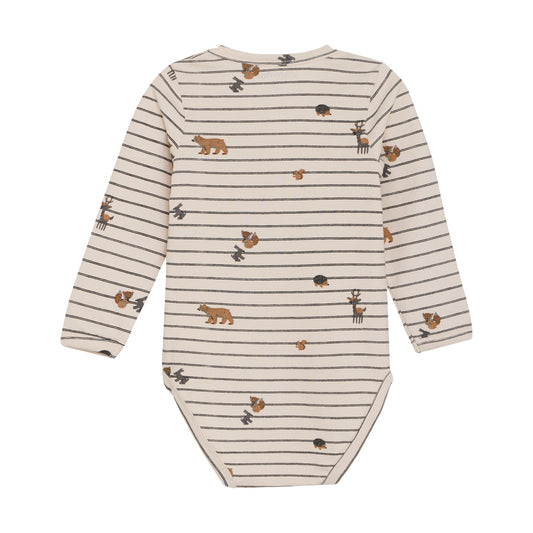 Minymo - Stripped Squirrel Long Sleeve Bodysuit - 3 Months
