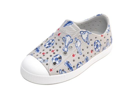Native Shoes - Jefferson Print Kids - Hyams Grey/Shell White/Soccer Trophy