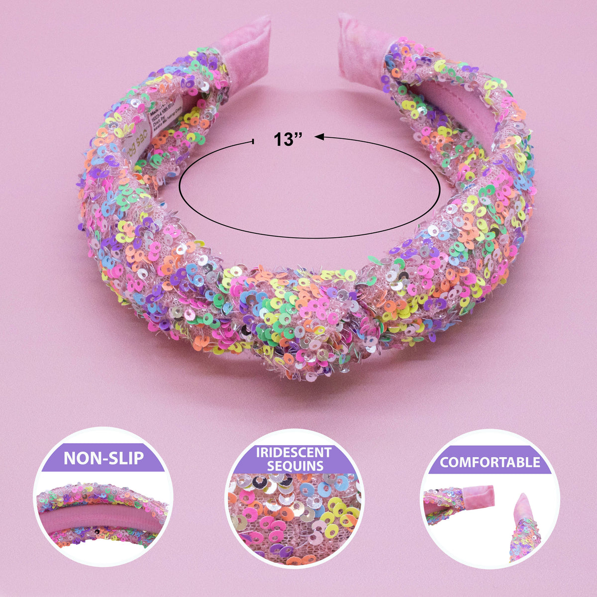 Frog Sac Kids Knot Headband, Sequin Knotted Hair Band Accessories