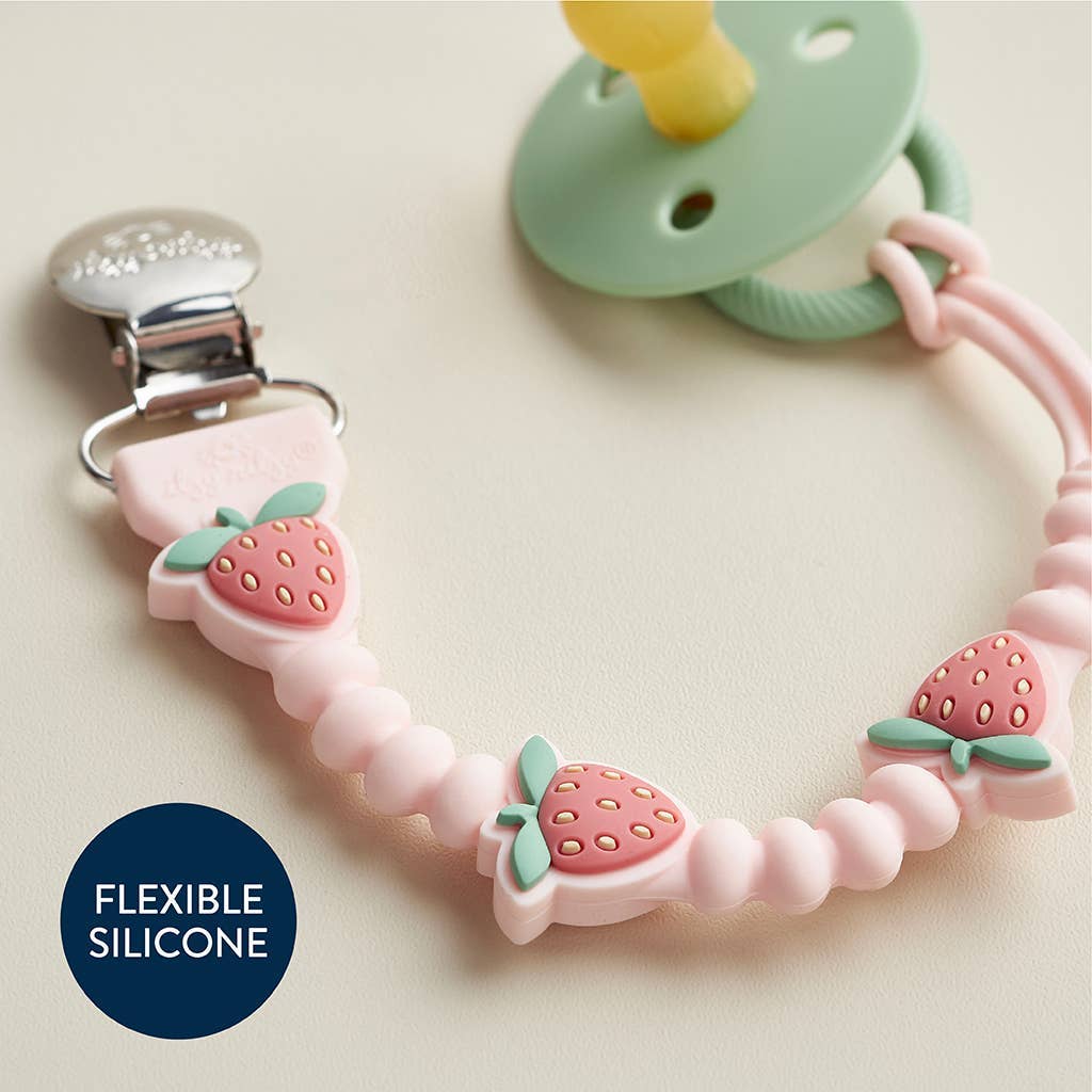 Pacifier clip with strawberry design