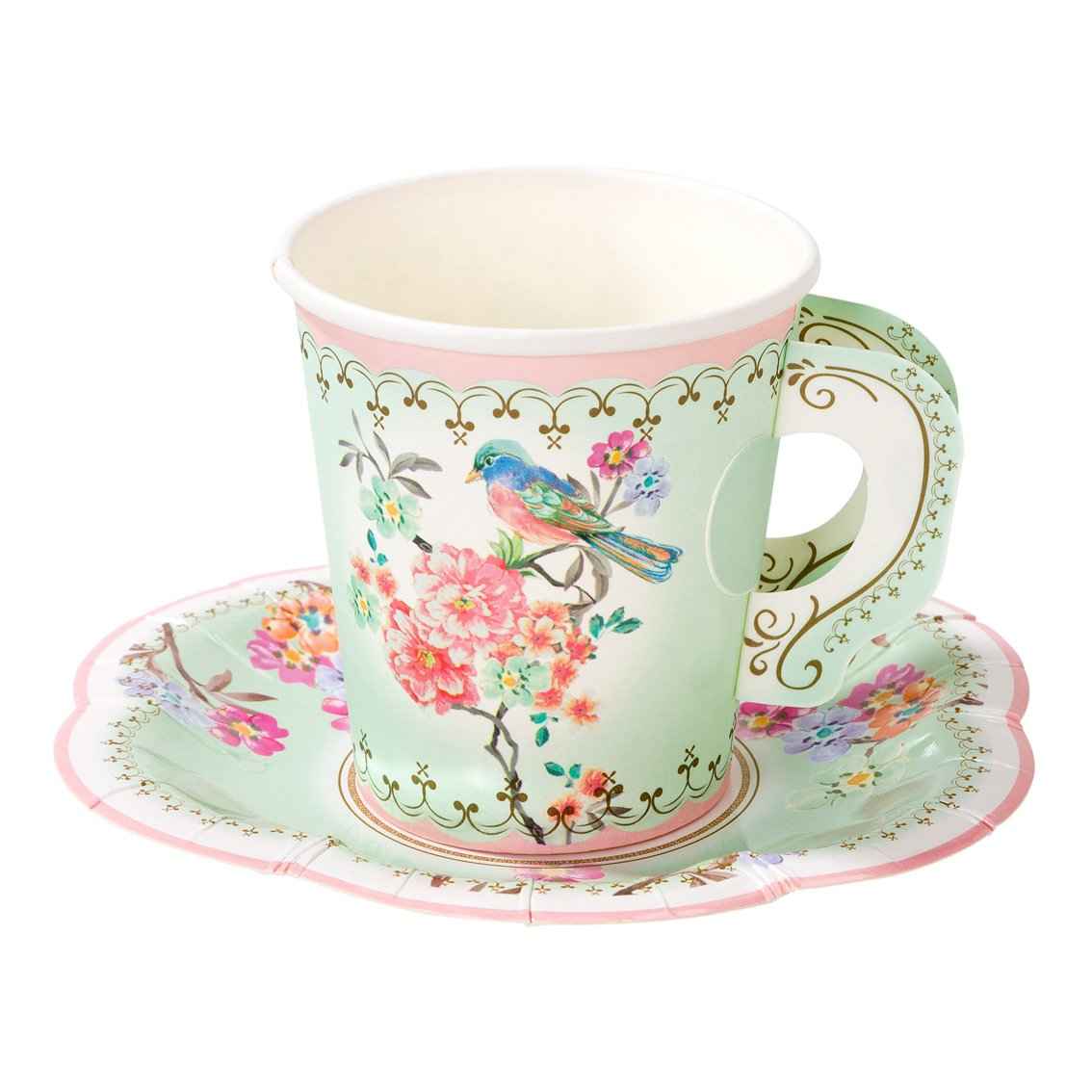 Talking Tables USA - Vintage Teacups and Saucers Set | 12 Pack | Tea Party |