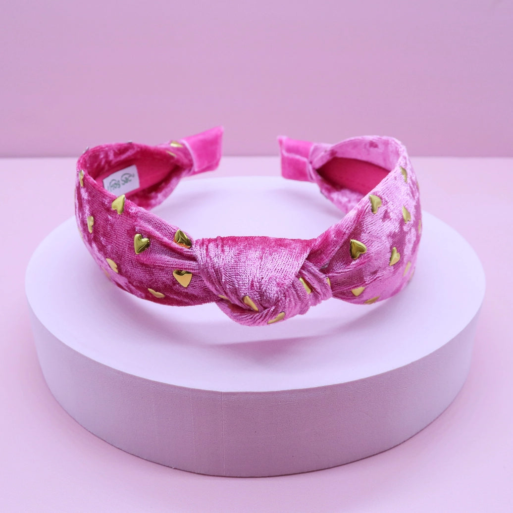 Frog Sac Kids Knot Headband, Gold Heart Stud Velvet Hair Accessories