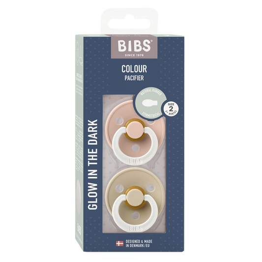 BIBS Pacifier Original COLOUR Latex 2 PK Symmetrical Blush Glow/ Vanilla Glow
