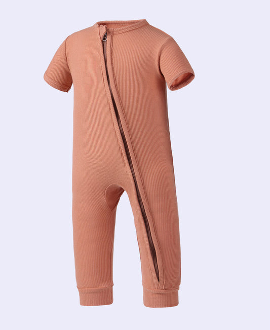 Earth Baby Outfitters-Bamboo Ribbed Short Sleeve 2 Way Zippy Romper
