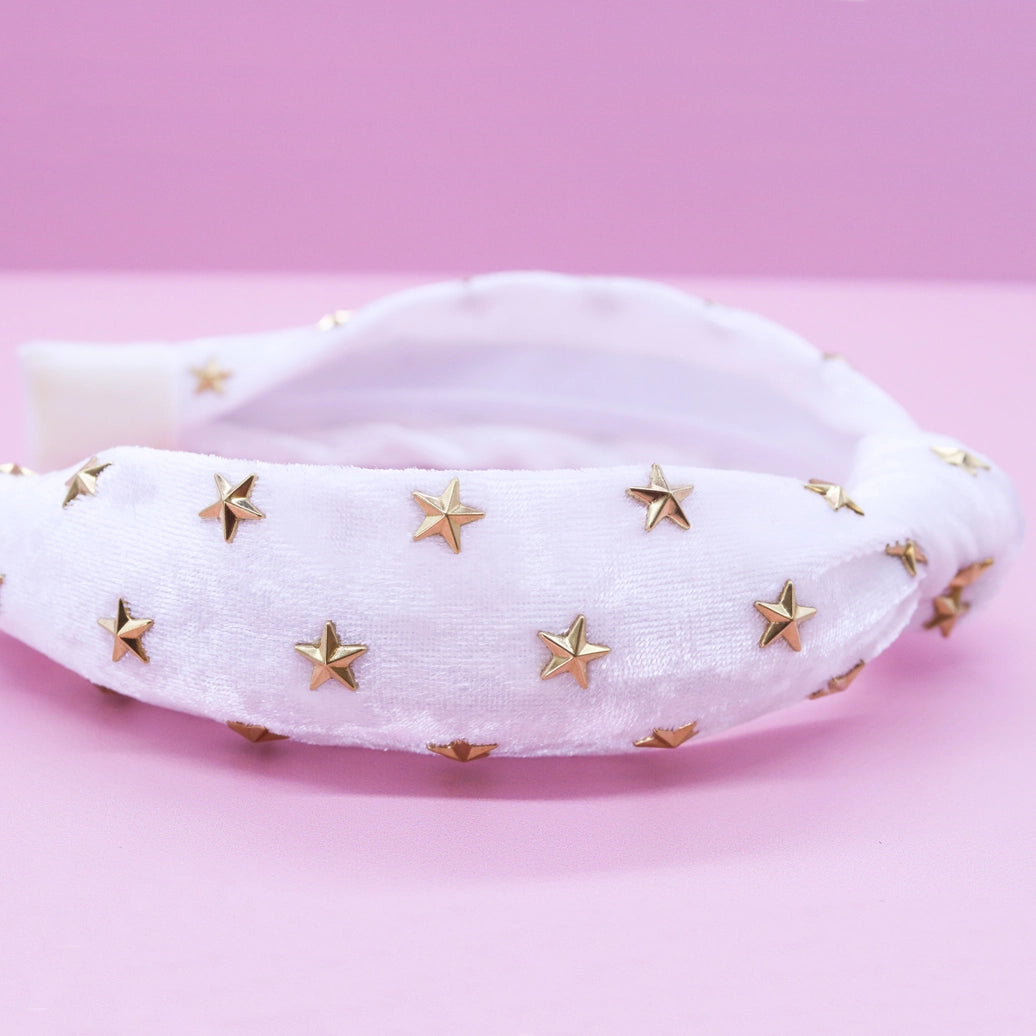 Frog Sac Kids Knot Headband, White Star Stud Velvet Hair Accessories