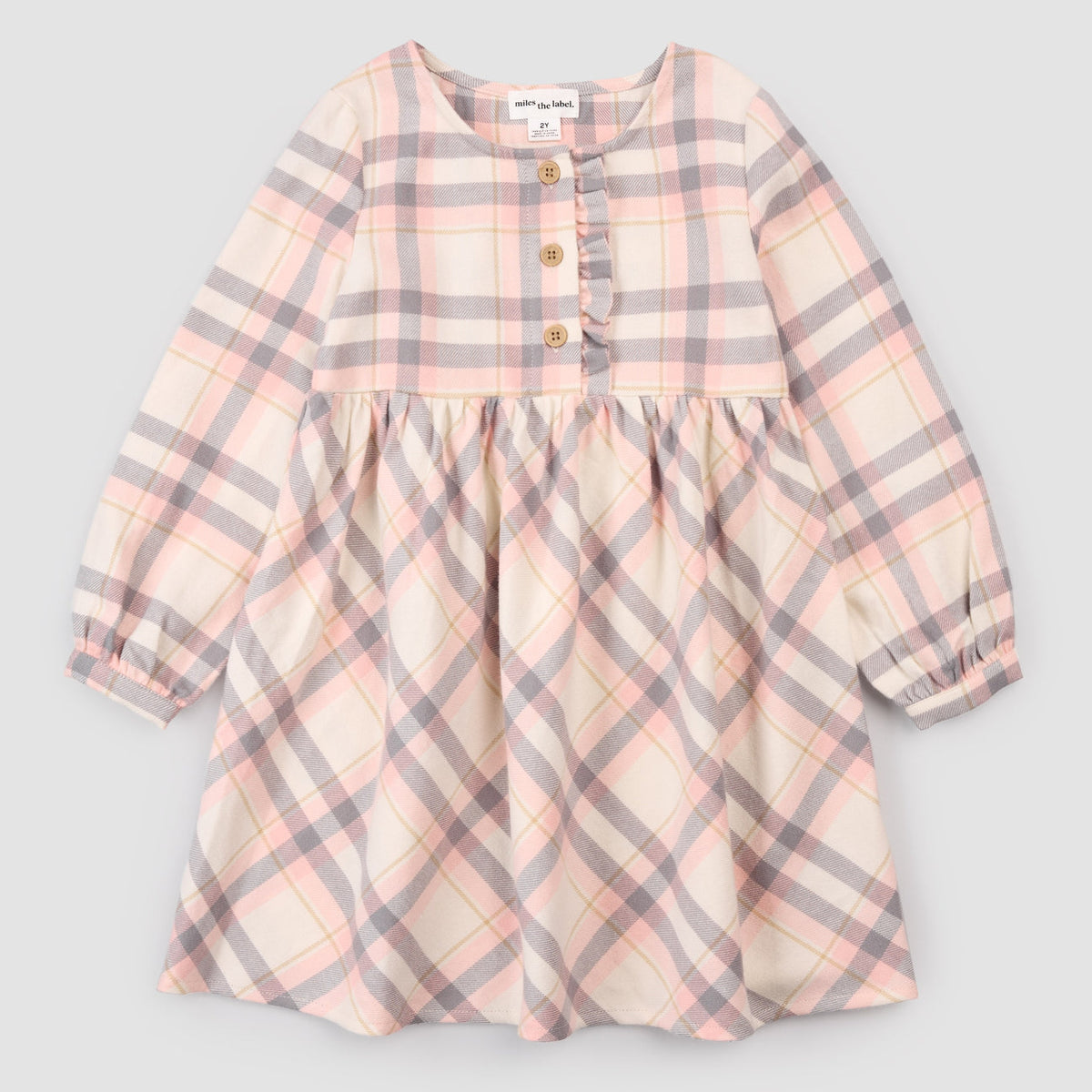 Miles The Label - Pink Plaid Flannel Dress - Beige