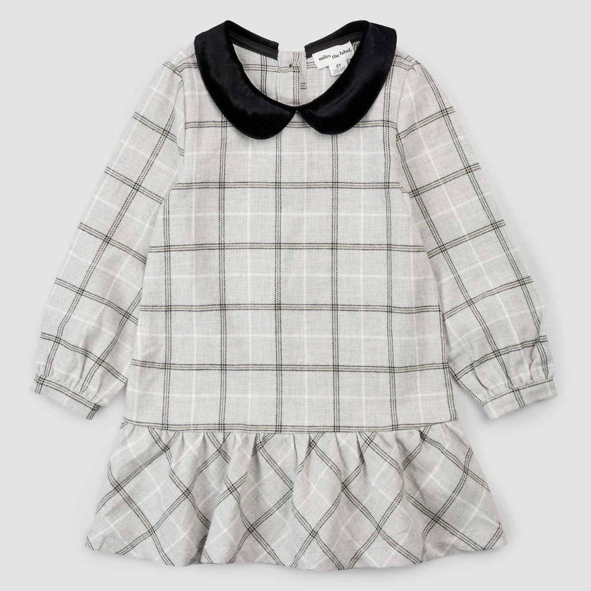 Miles The Label - Kids Yarn-Dye Plaid Flannel Collared Dress - Grey