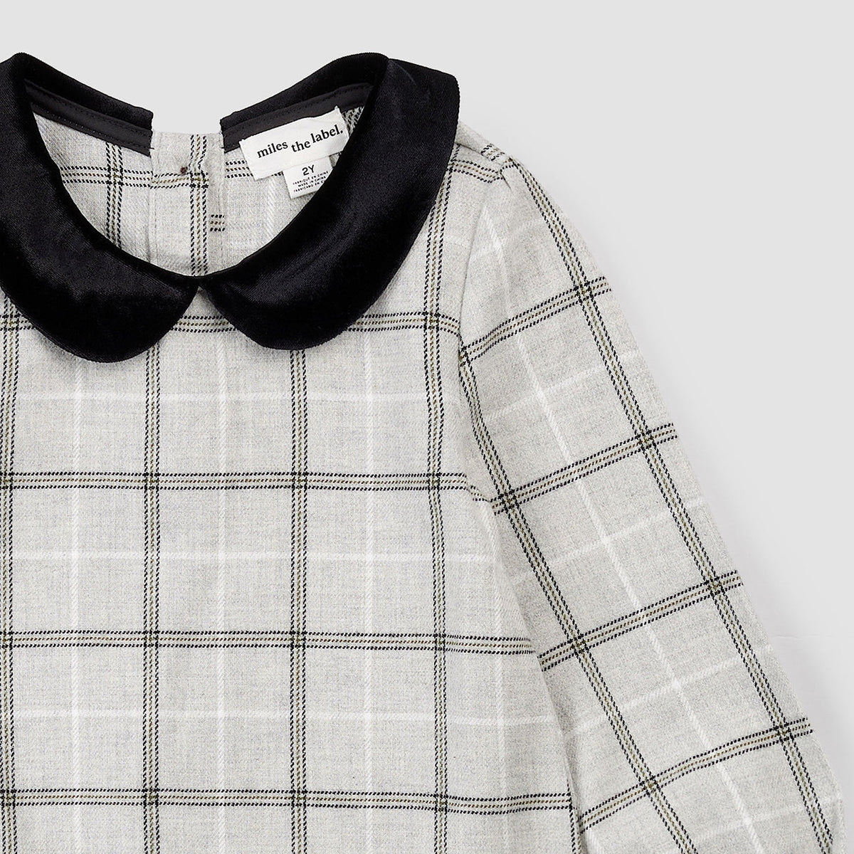 Miles The Label - Kids Yarn-Dye Plaid Flannel Collared Dress - Grey