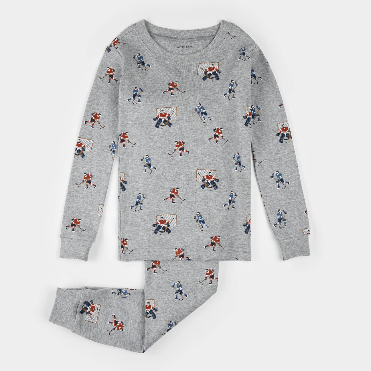 Petit Lem - Hockey Players Print on Heather Grey PJ Set
