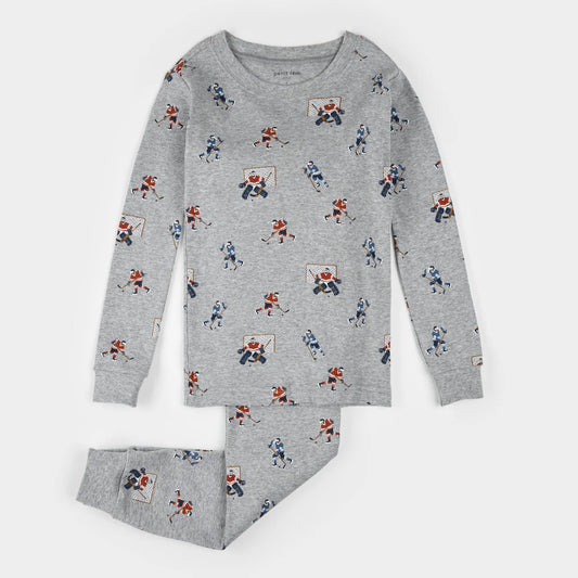 Petit Lem - Hockey Players Print on Heather Grey PJ Set