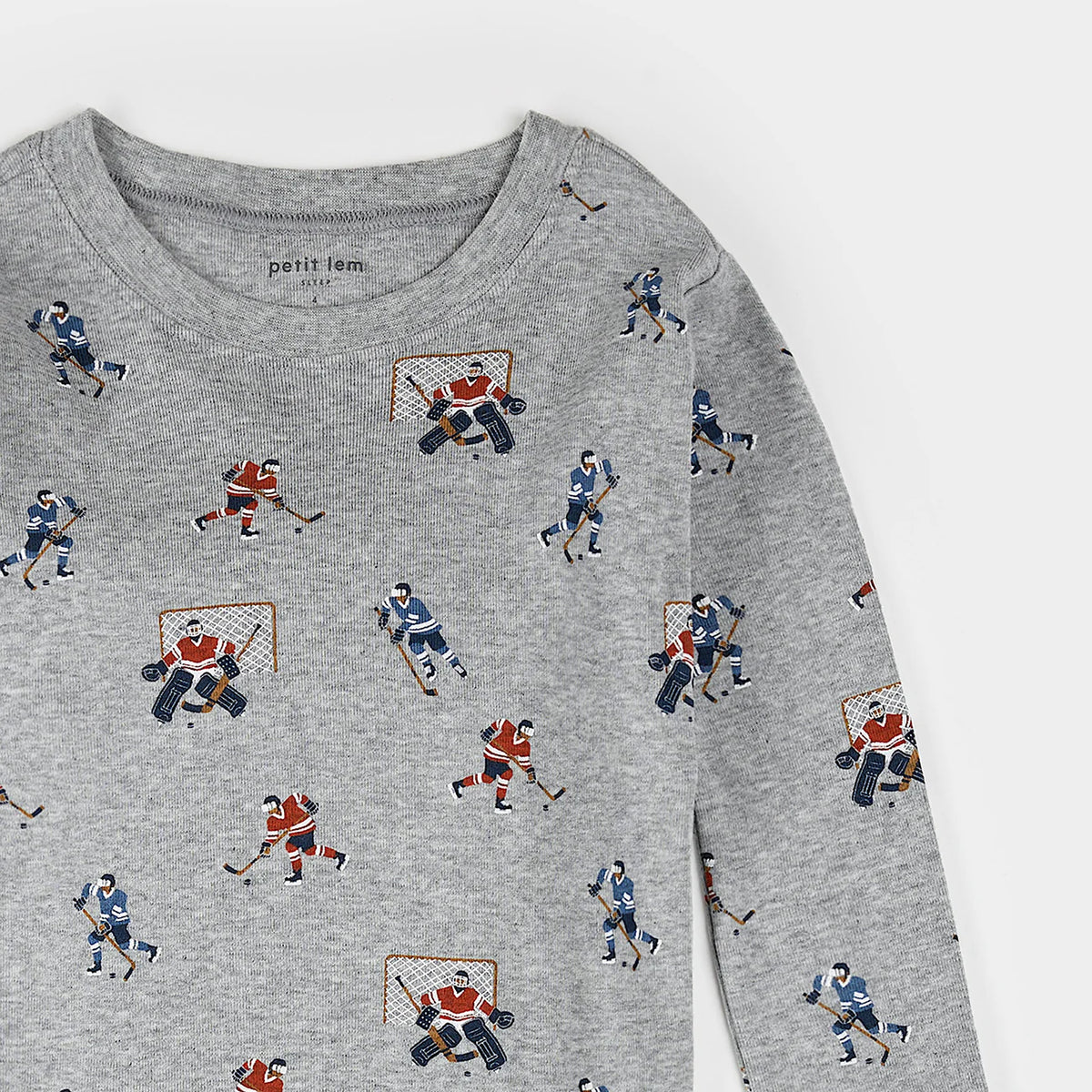 Petit Lem - Hockey Players Print on Heather Grey PJ Set