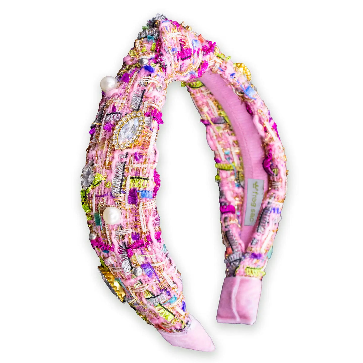 Frog Sac Kids Knot Headband, Embellished Rhinestone Pearl Tweed