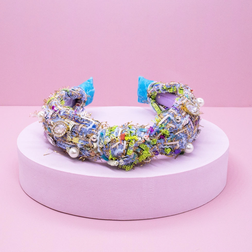 Frog Sac Kids Knot Headband, Embellished Rhinestone Pearl Tweed