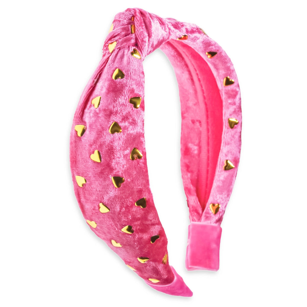 Frog Sac Kids Knot Headband, Gold Heart Stud Velvet Hair Accessories