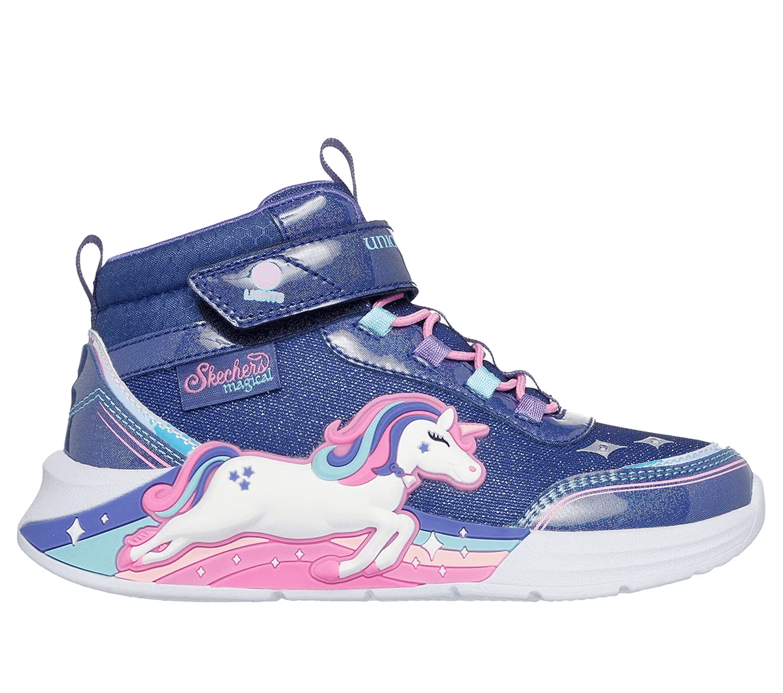 Skechers S-Lights Unicorn Chaser Jumping Magic mid-top light-up sneaker for girls