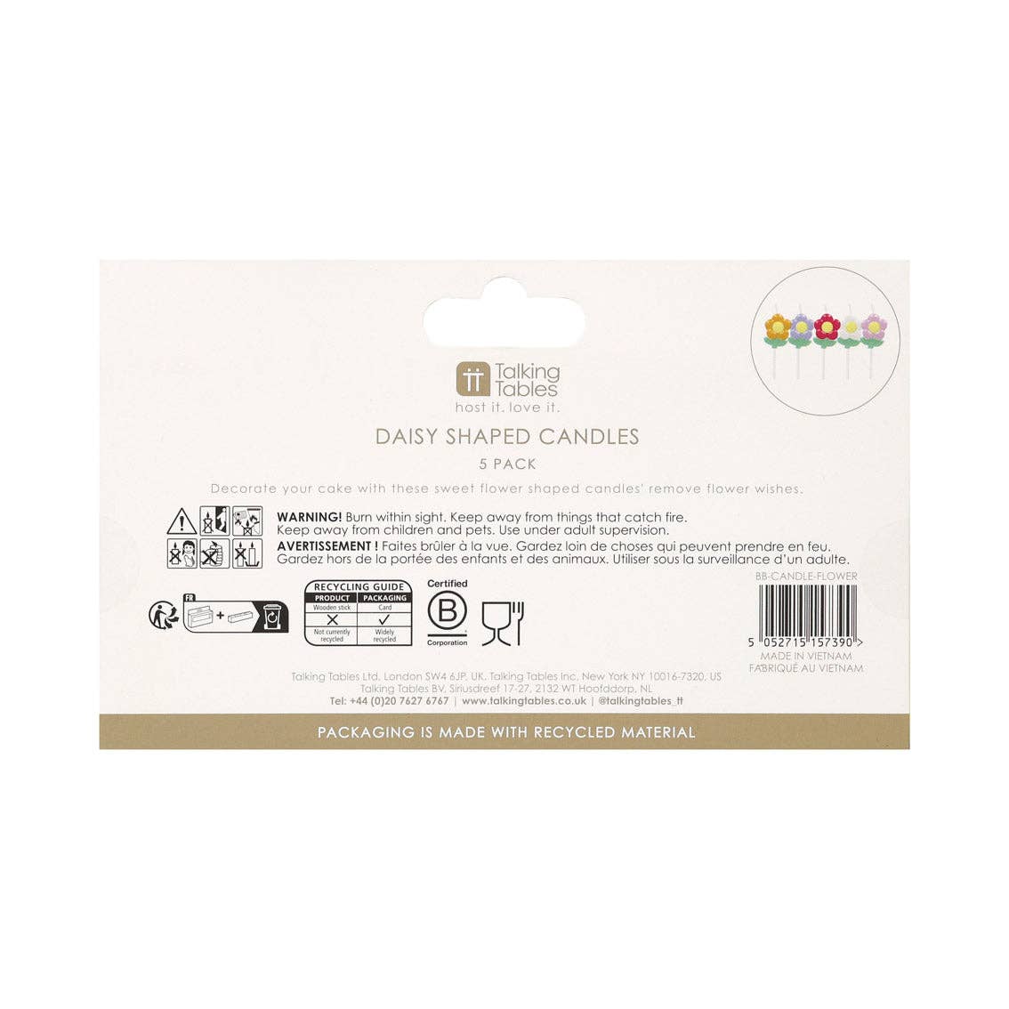 Talking Tables USA - Multi Colored Daisy Birthday Candles |5 Pack |Cake Candles |