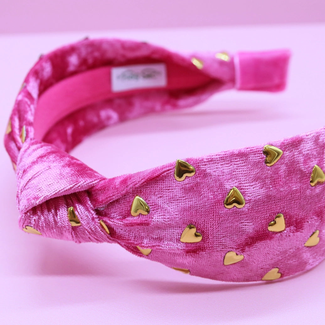 Frog Sac Kids Knot Headband, Gold Heart Stud Velvet Hair Accessories