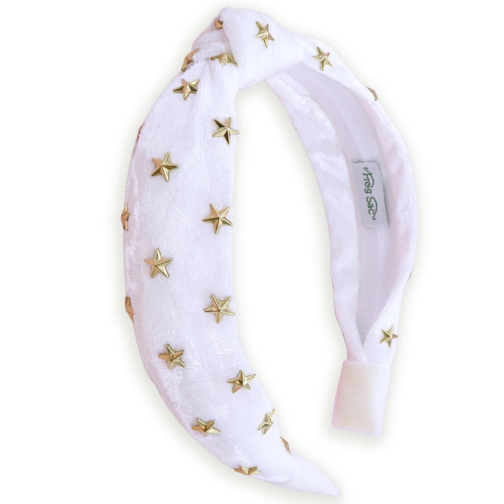 Frog Sac Kids Knot Headband, White Star Stud Velvet Hair Accessories