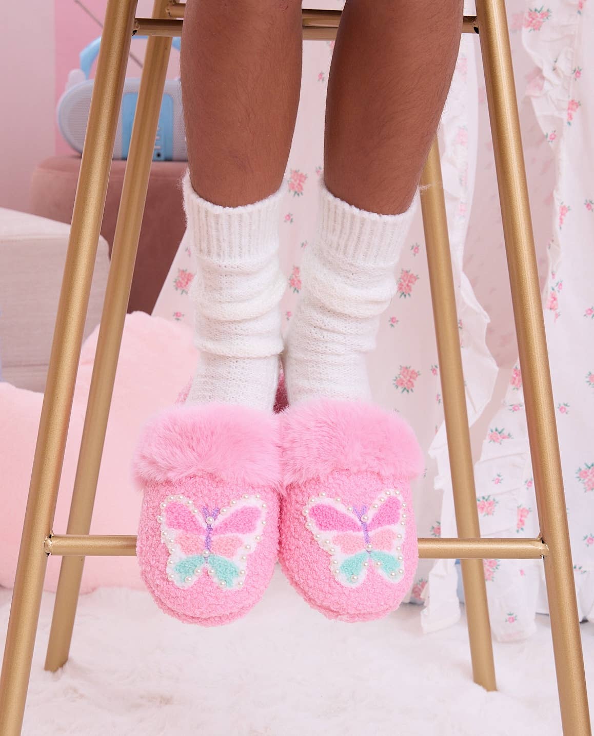 OMG Accessories - Pink Butterfly Slippers