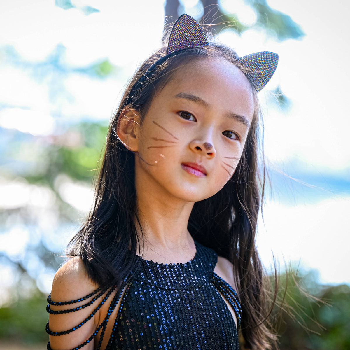 Frog Sac Cat Ears Headband, Kids Dual Sided Rhinestone Hairband