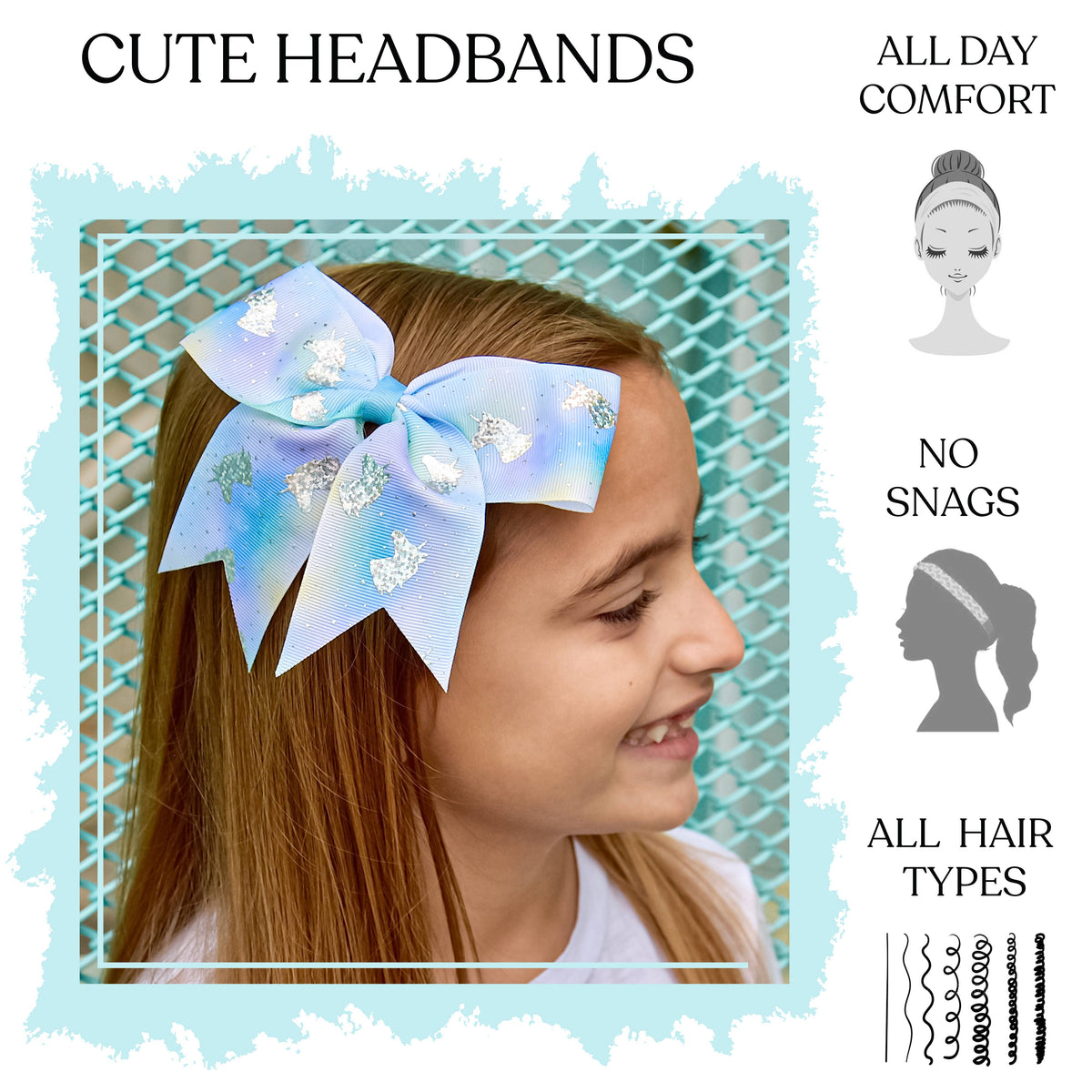 Frog Sac Large Unicorn Glitter Hair Bows, 4-Pack