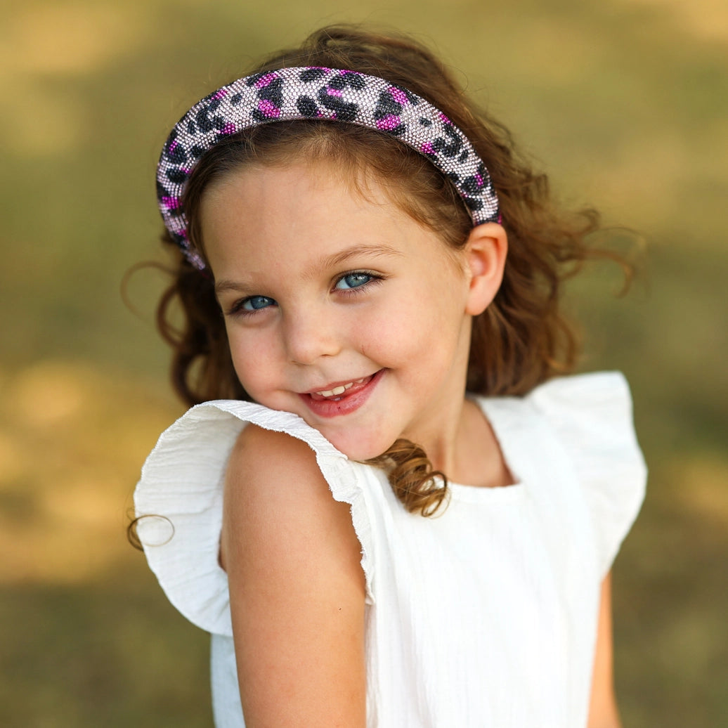 Frog Sac Rhinestone Headband, Kids Leopard Animal Print Hair Band