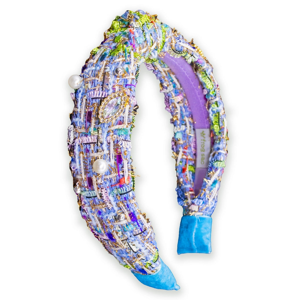 Frog Sac Kids Knot Headband, Embellished Rhinestone Pearl Tweed