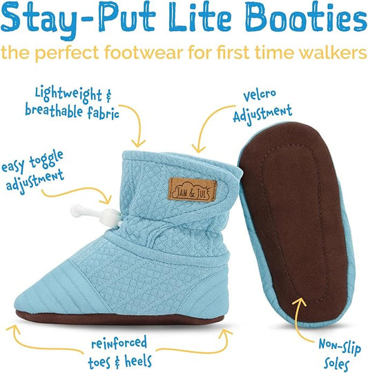 Jan & Jul - Adjustable Stay-Put Lite Booties for Babies, Cotton Blend - Egg Blue