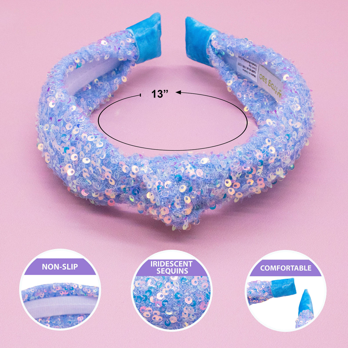 Frog Sac Kids Knot Headband, Sequin Knotted Hair Band Accessories