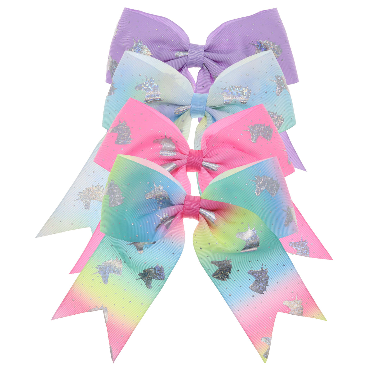 Frog Sac Large Unicorn Glitter Hair Bows, 4-Pack