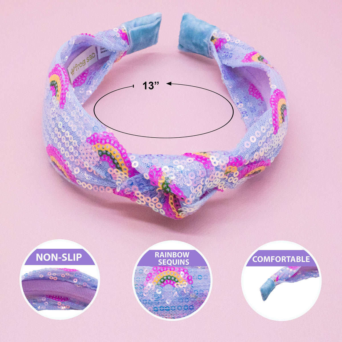 Frog Sac Kids Sequin Knot Headband, Rainbow