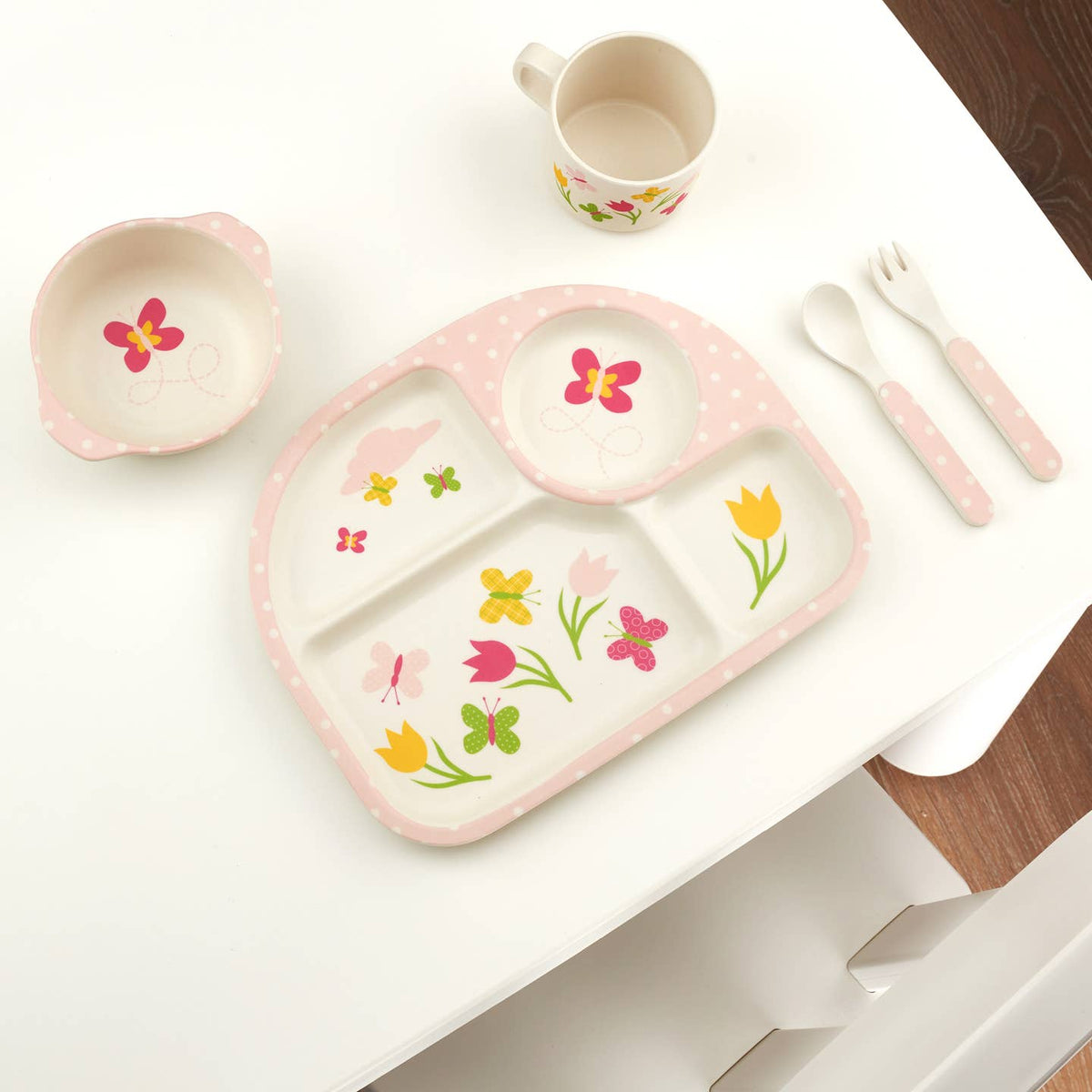 My Funkins - Five Piece Bamboo Dish Set for Kids - Butterflies