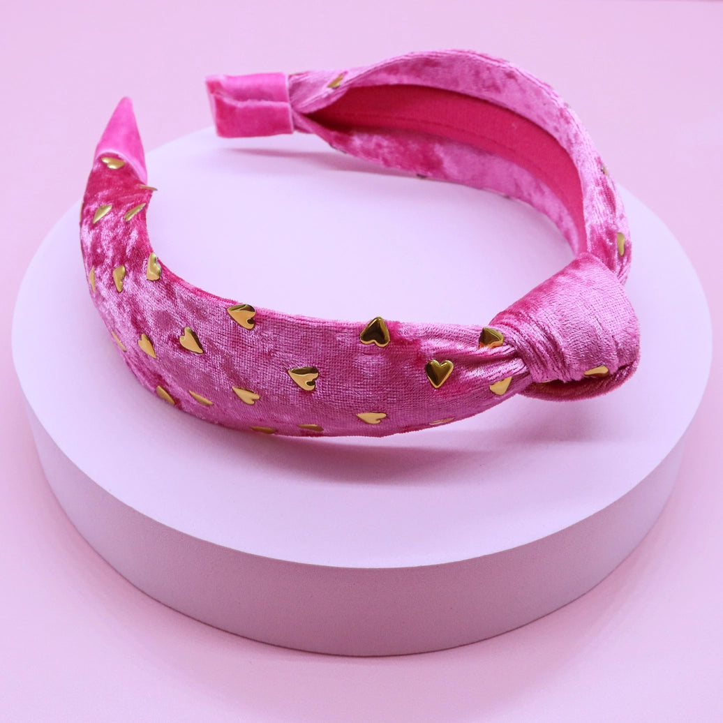 Frog Sac Kids Knot Headband, Gold Heart Stud Velvet Hair Accessories