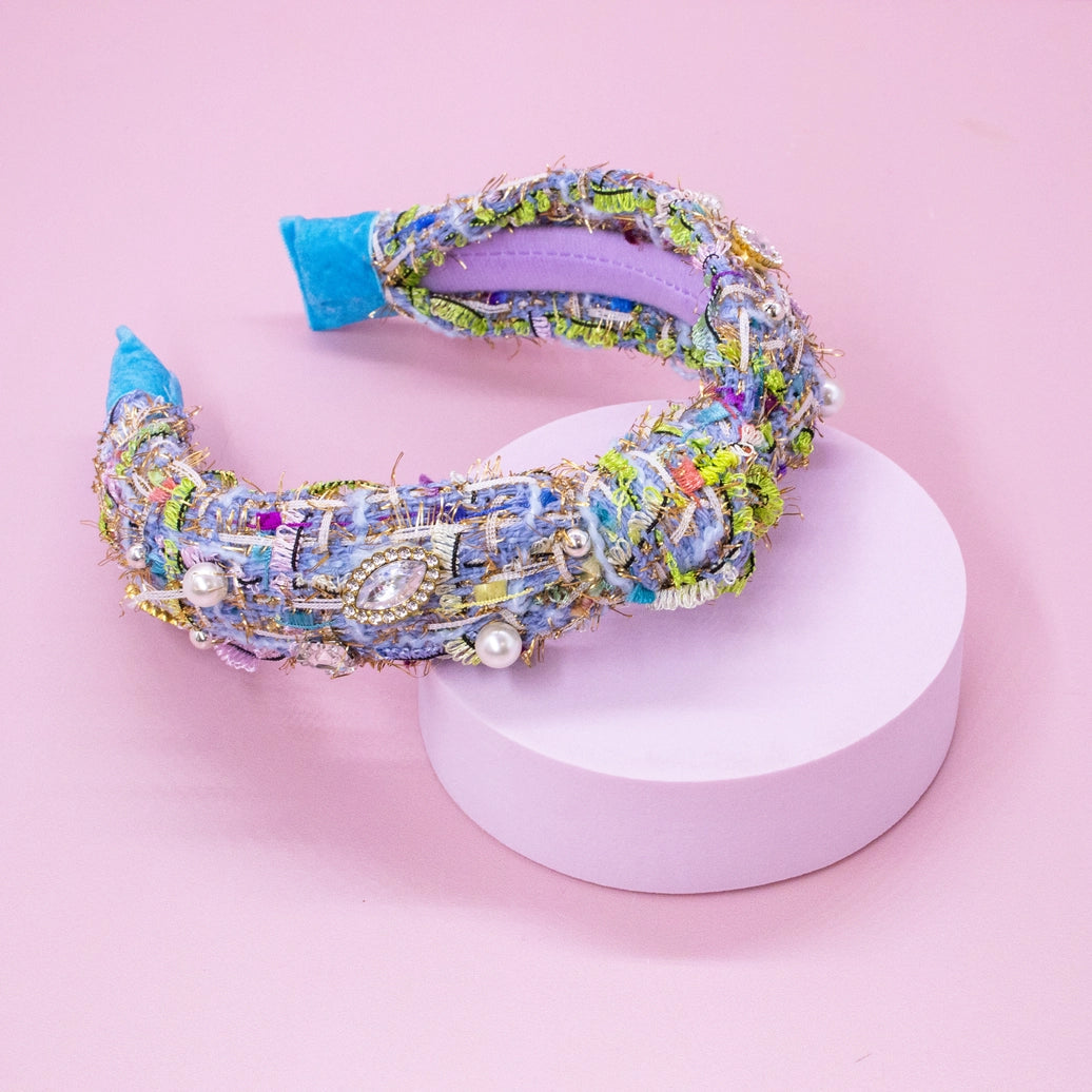 Frog Sac Kids Knot Headband, Embellished Rhinestone Pearl Tweed