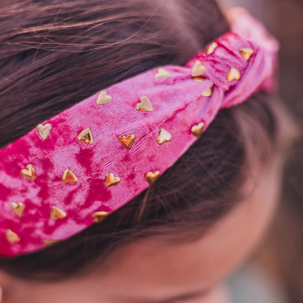 Frog Sac Kids Knot Headband, Gold Heart Stud Velvet Hair Accessories