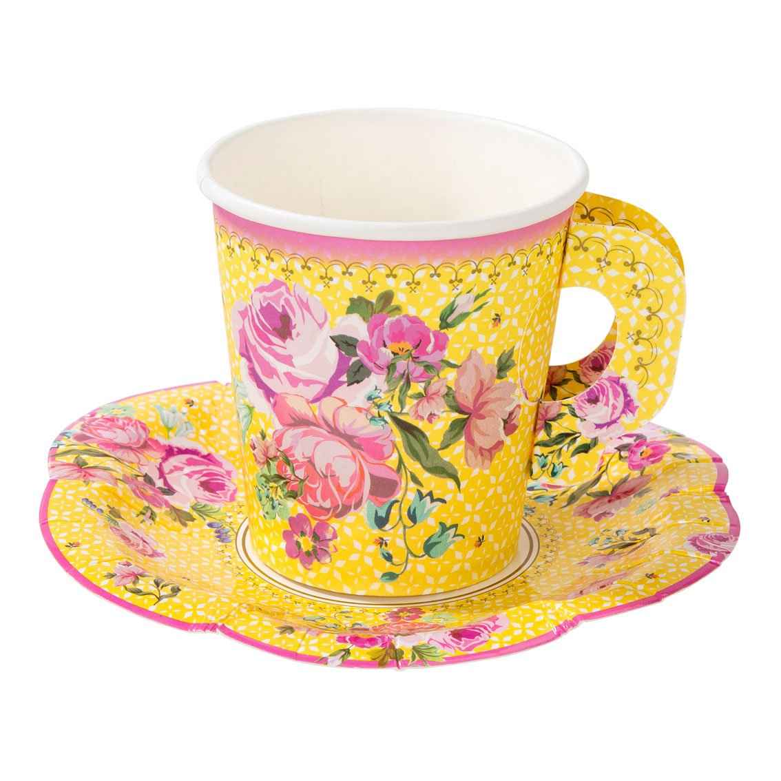 Talking Tables USA - Vintage Teacups and Saucers Set | 12 Pack | Tea Party |