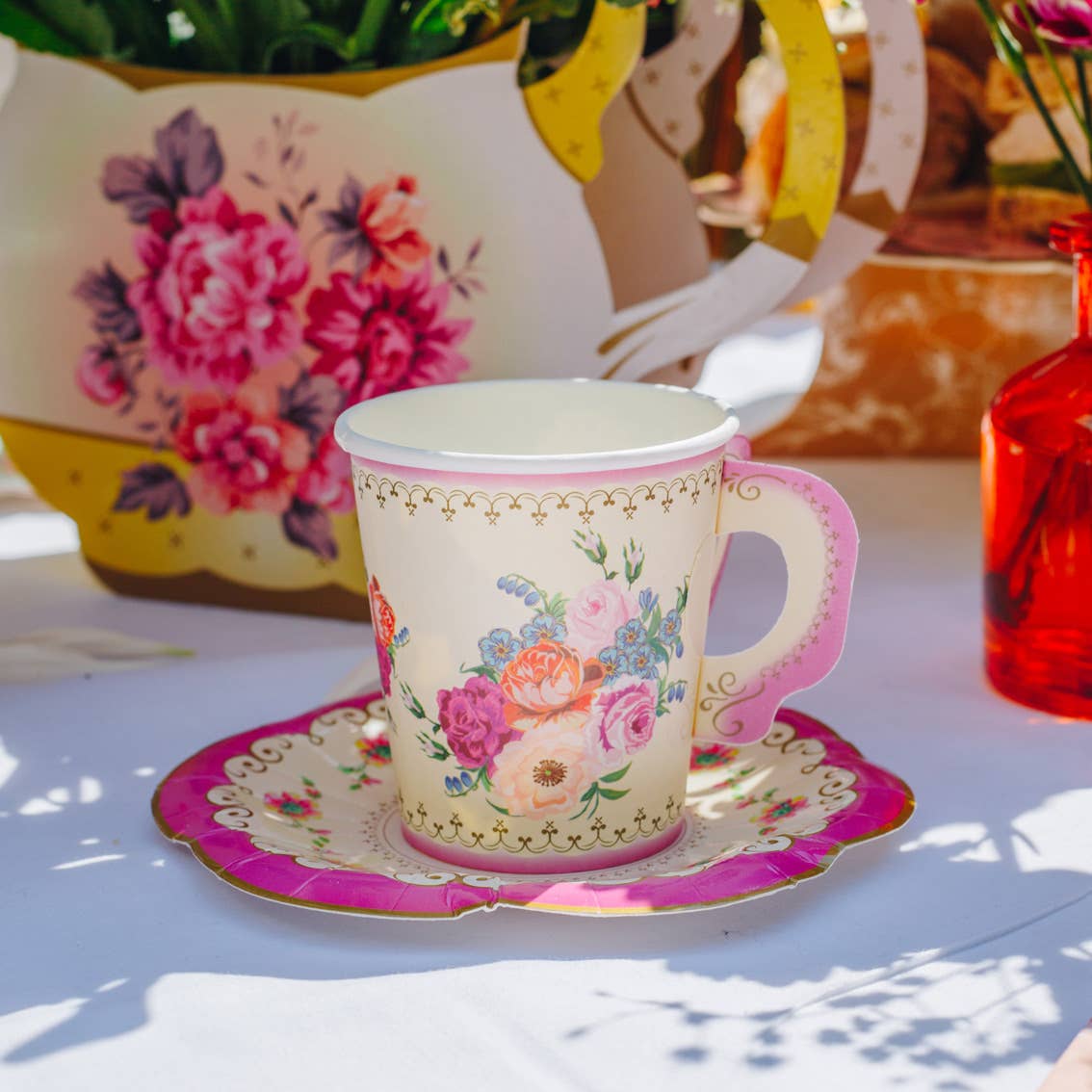 Talking Tables USA - Vintage Teacups and Saucers Set | 12 Pack | Tea Party |
