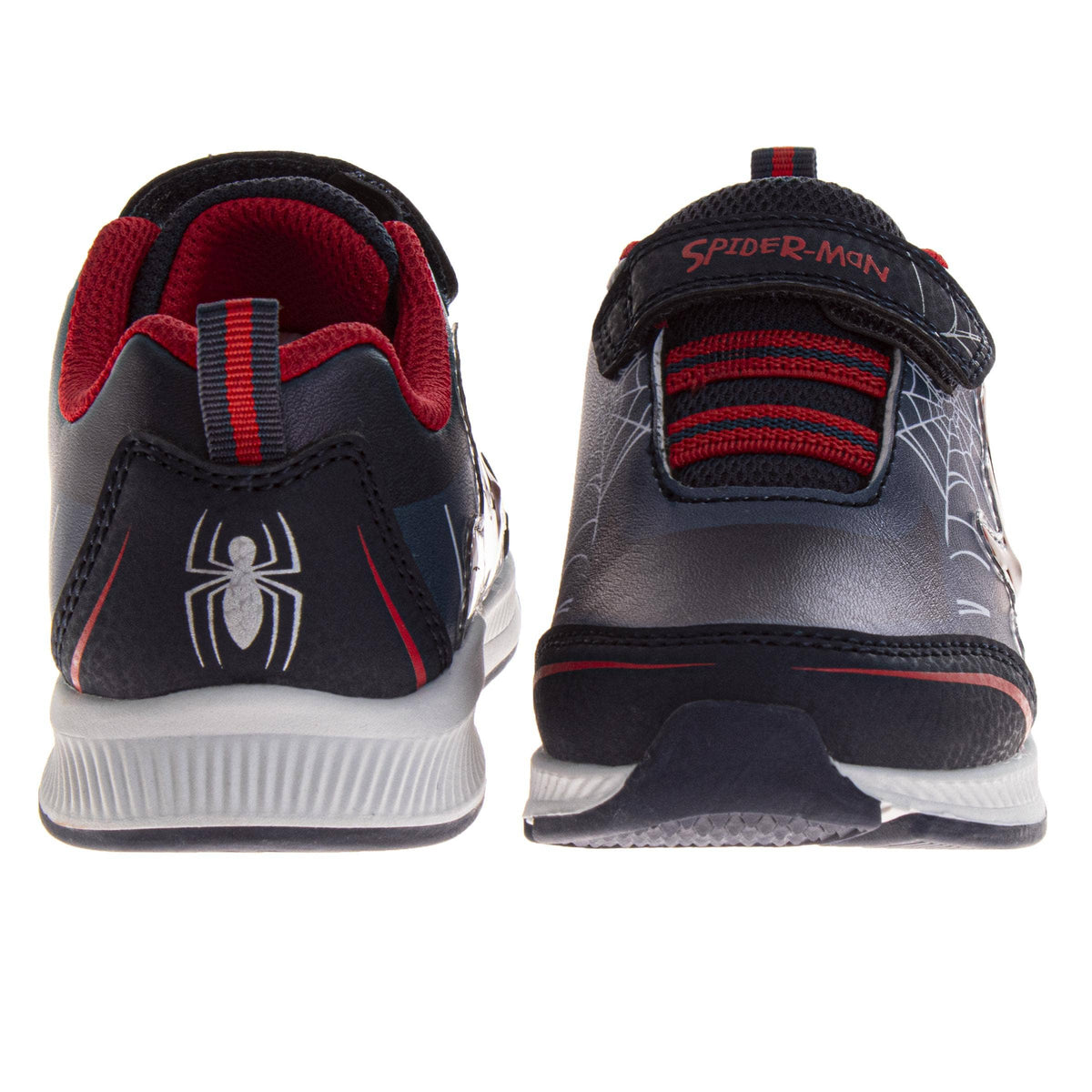 Black and red Spider-Man shoes on a white background