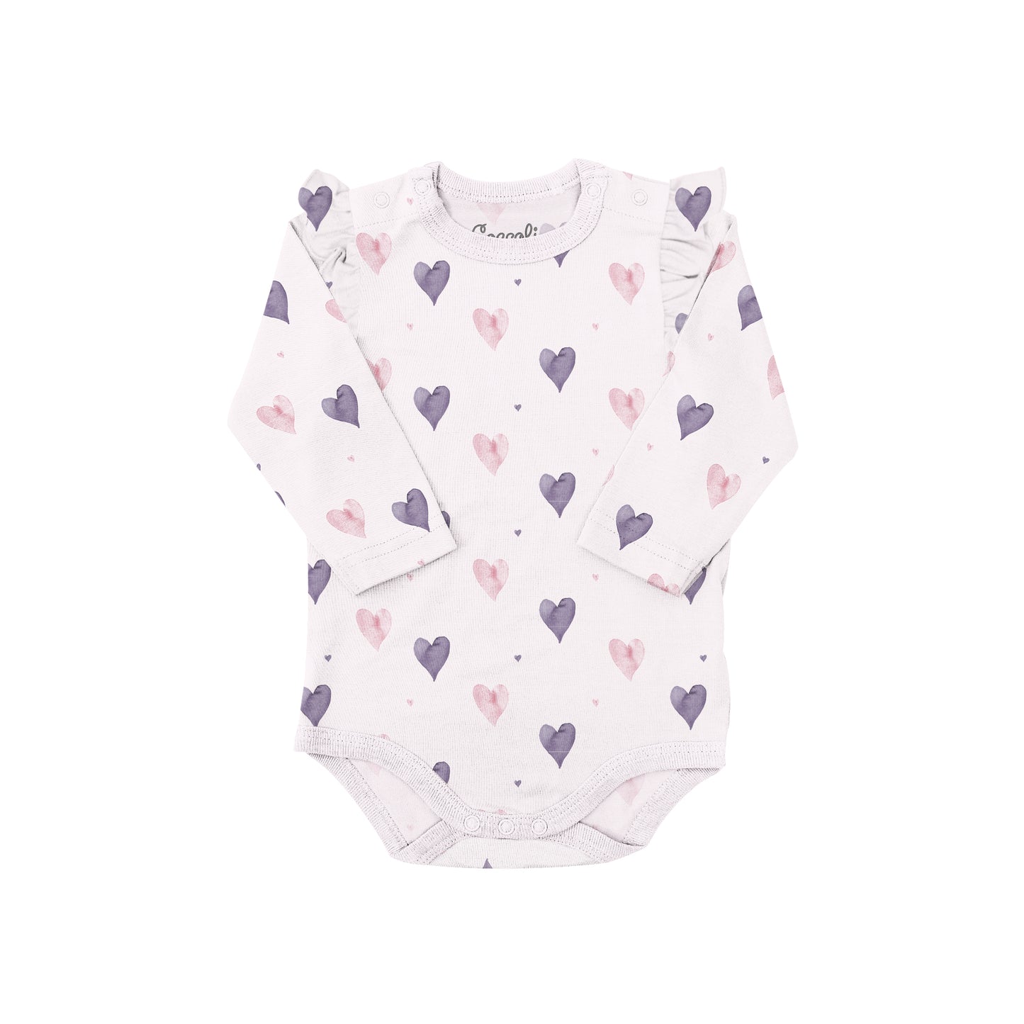 Coccoli Modal Romper Long Sleeve Bodysuit - Hearts on Light Pink - 3M