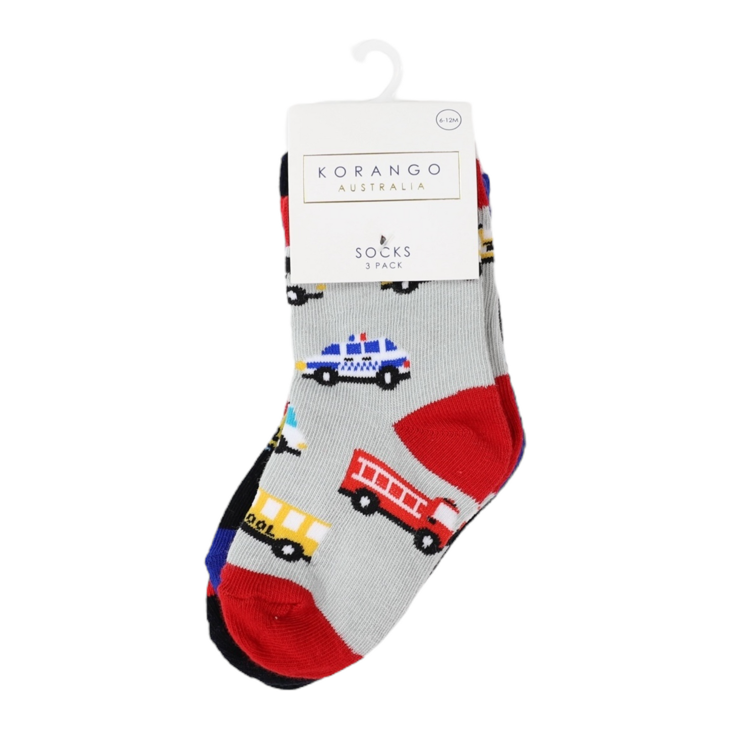 Korango - Cars & Dinosaur Socks 3pk Assorted