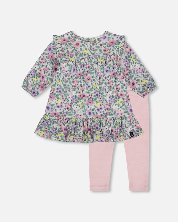 Deux par Deux - Muslin Dress & Legging Set - Watercolor Flowers