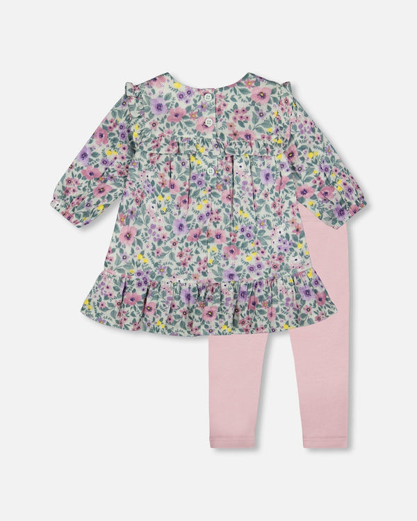 Deux par Deux - Muslin Dress & Legging Set - Watercolor Flowers