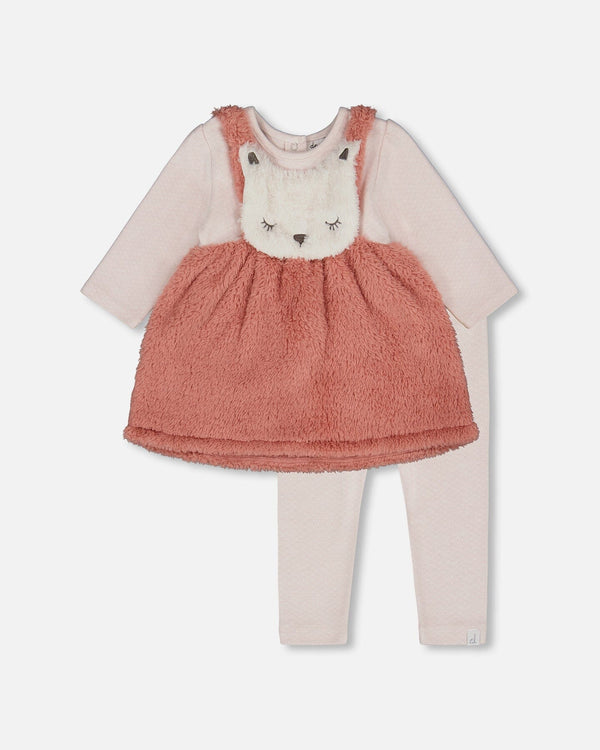 Deux par Deux - Bi-Material Dress and Leggings Set - Old Pink