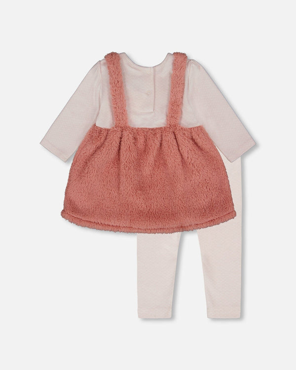 Deux par Deux - Bi-Material Dress and Leggings Set - Old Pink