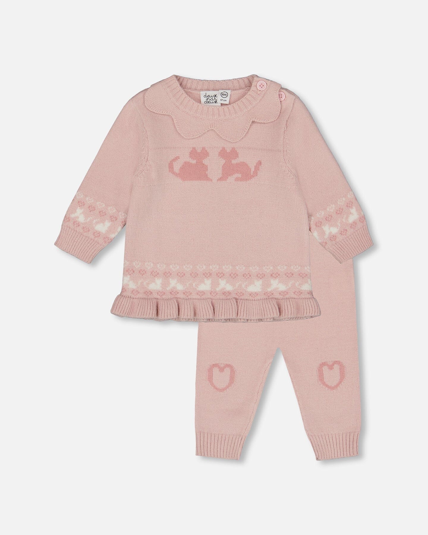 Deux par Deux - Knitted Top and Pant Set - Light Pink