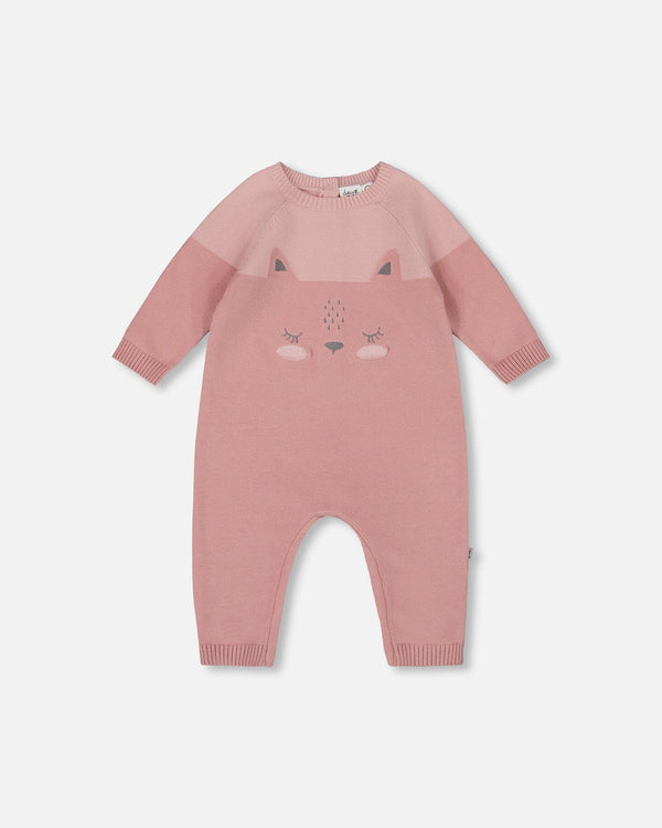 Deux par Deux - Knitted Bi-Color Cat Romper - Old Pink