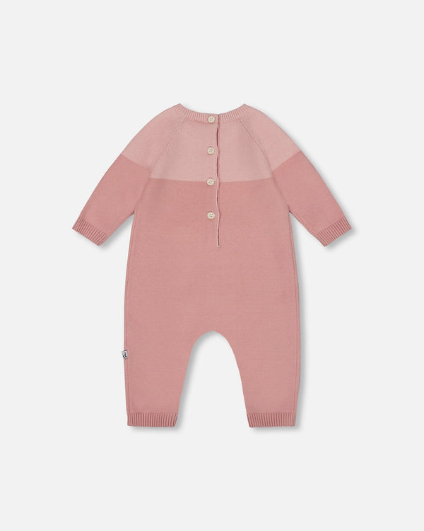 Deux par Deux - Knitted Bi-Color Cat Romper - Old Pink